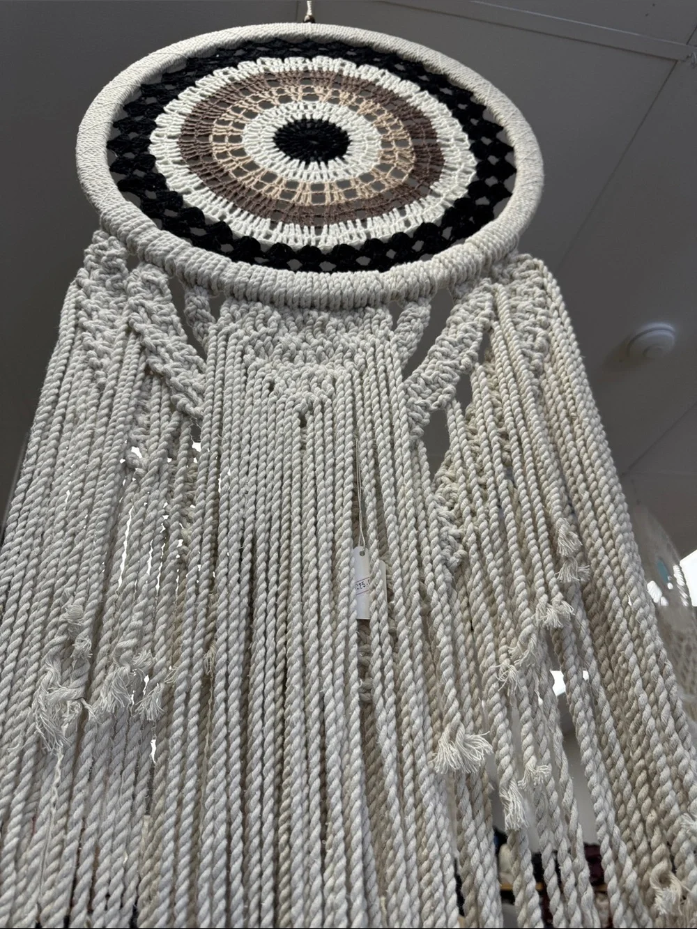 Handmade White Macramé Wall Hanging with Neutral Mandala